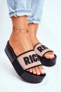 Online Boto Damskie Klapki Na Platformie Czarne RICH