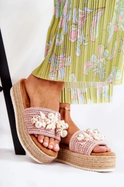 Boto Damskie Klapki Na Platformie Z Muszelkami Różowe Tolia