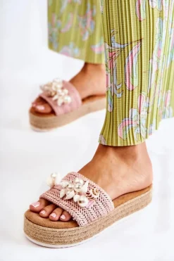 Boto Damskie Klapki Na Platformie Z Muszelkami Różowe Tolia