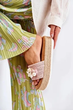 Boto Damskie Klapki Na Platformie Z Muszelkami Różowe Tolia