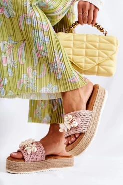 Boto Damskie Klapki Na Platformie Z Muszelkami Różowe Tolia