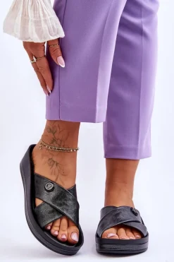 Damskie Buty damskie Vinceza Damskie Klapki Na Platformie Z Ozdobą Czarne Brooklyn