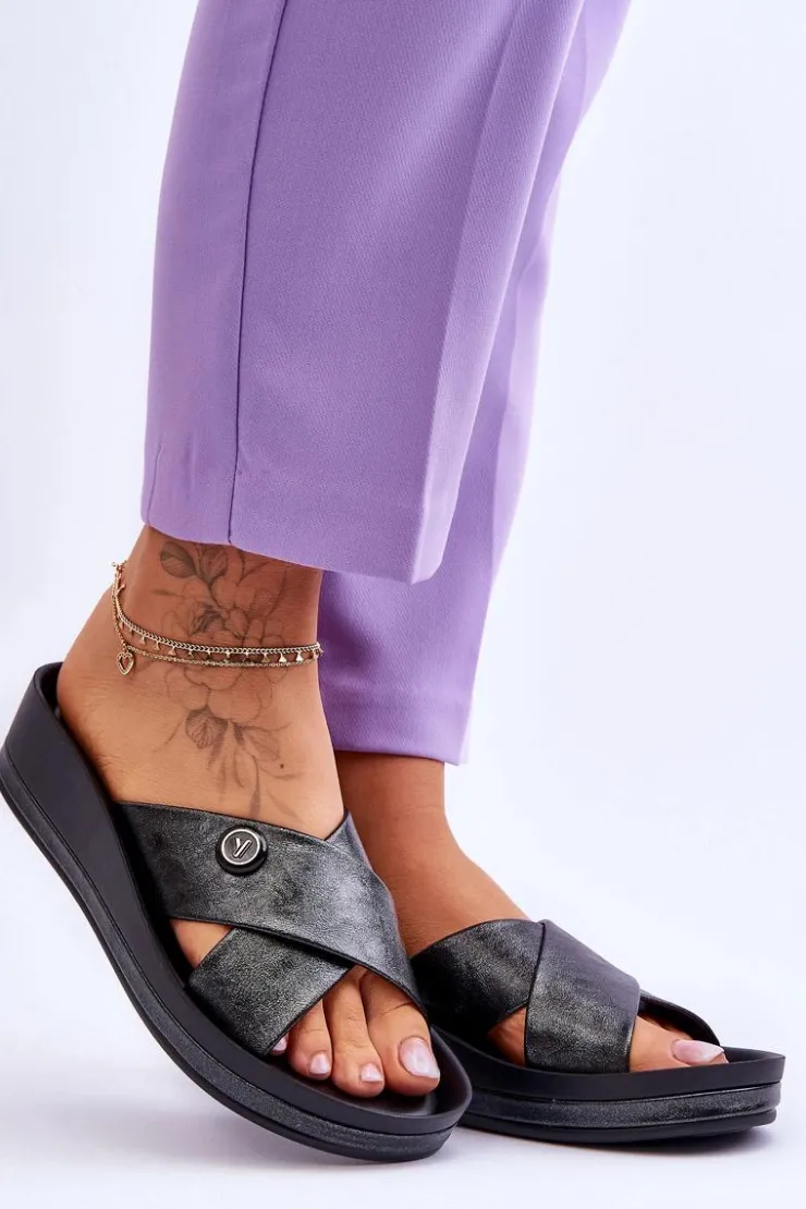 Damskie Buty damskie Vinceza Damskie Klapki Na Platformie Z Ozdobą Czarne Brooklyn