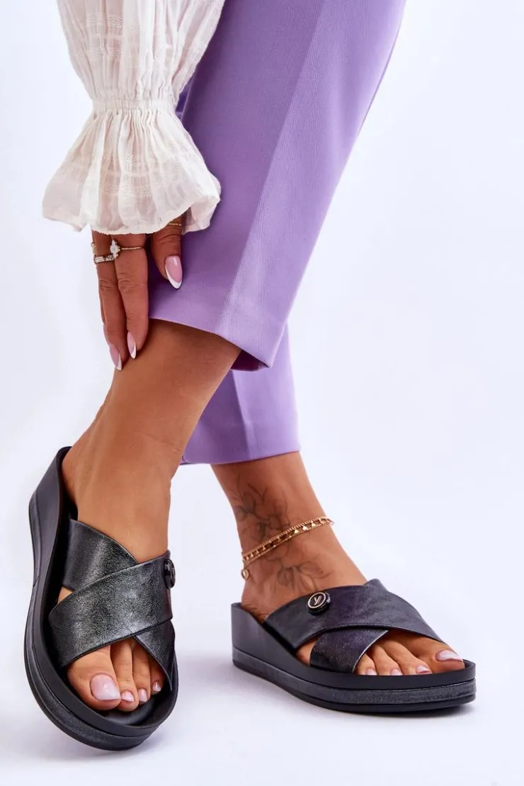 Damskie Buty damskie Vinceza Damskie Klapki Na Platformie Z Ozdobą Czarne Brooklyn