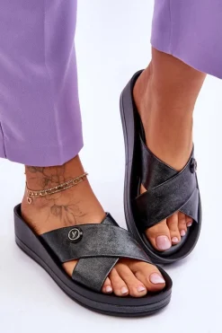 Damskie Buty damskie Vinceza Damskie Klapki Na Platformie Z Ozdobą Czarne Brooklyn