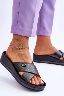 Damskie Buty damskie Vinceza Damskie Klapki Na Platformie Z Ozdobą Czarne Brooklyn