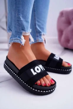 Boto Klapki Na Platformie|Klapki Damskie Klasyczne*Damskie Klapki Na Platformie Z Dżetami Love Czarne MoreLove