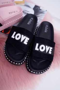 Boto Klapki Na Platformie|Klapki Damskie Klasyczne*Damskie Klapki Na Platformie Z Dżetami Love Czarne MoreLove