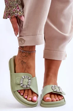 Best Boto Damskie Klapki Na Platformie Z Ozdobą Zielone Beneca