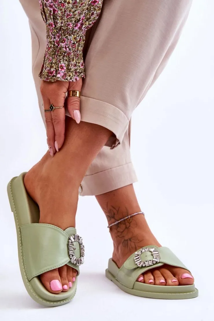 Best Boto Damskie Klapki Na Platformie Z Ozdobą Zielone Beneca