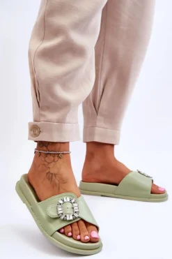 Best Boto Damskie Klapki Na Platformie Z Ozdobą Zielone Beneca