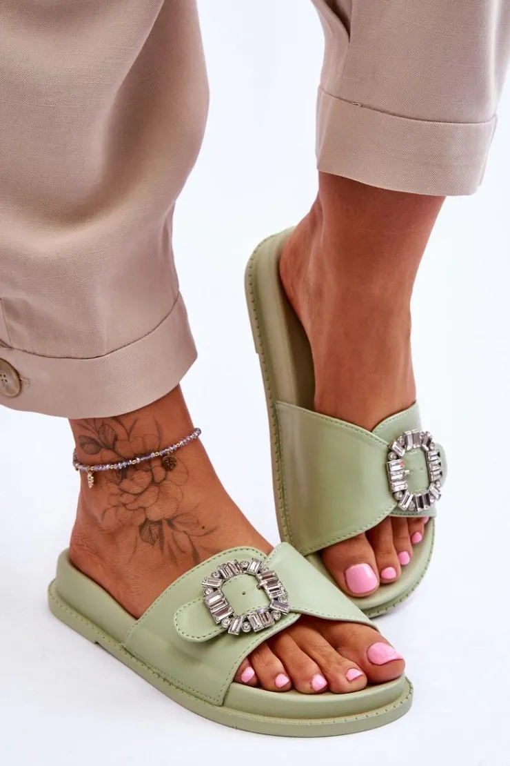 Best Boto Damskie Klapki Na Platformie Z Ozdobą Zielone Beneca