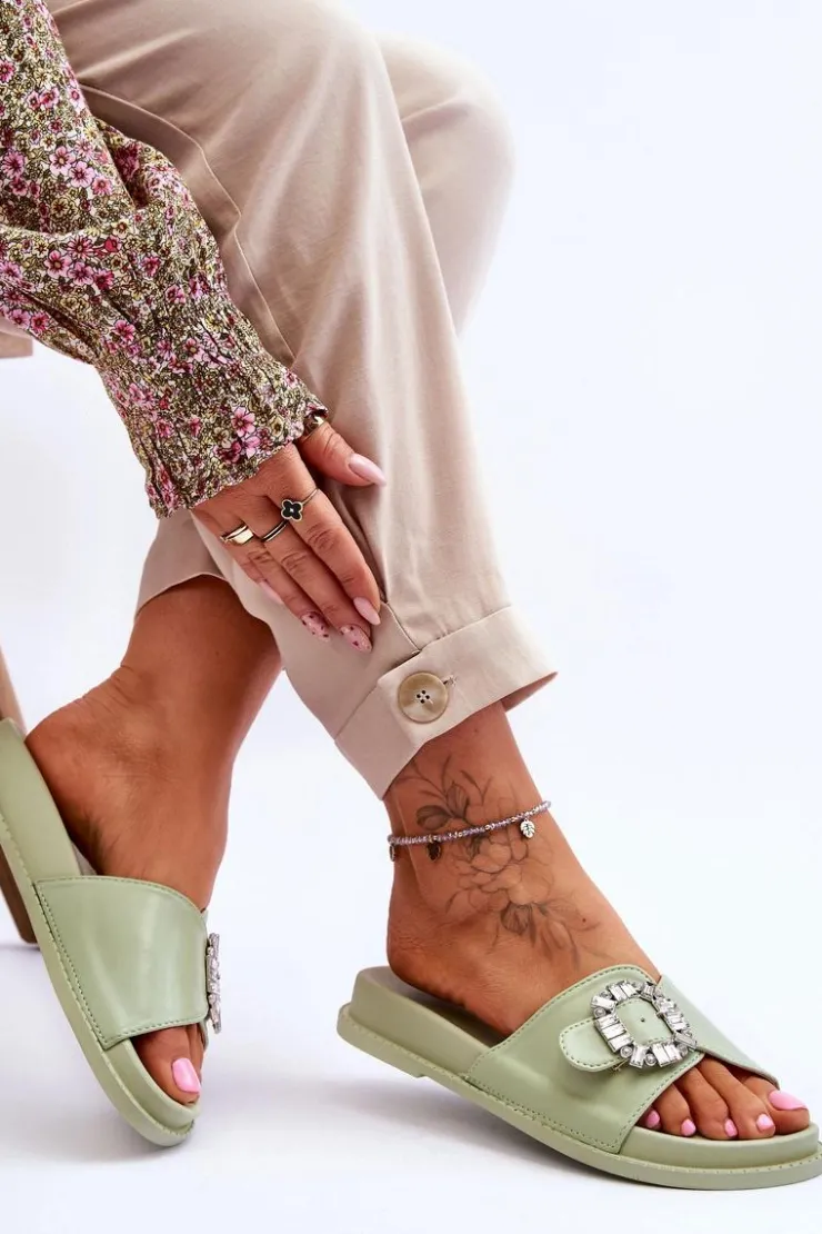 Best Boto Damskie Klapki Na Platformie Z Ozdobą Zielone Beneca