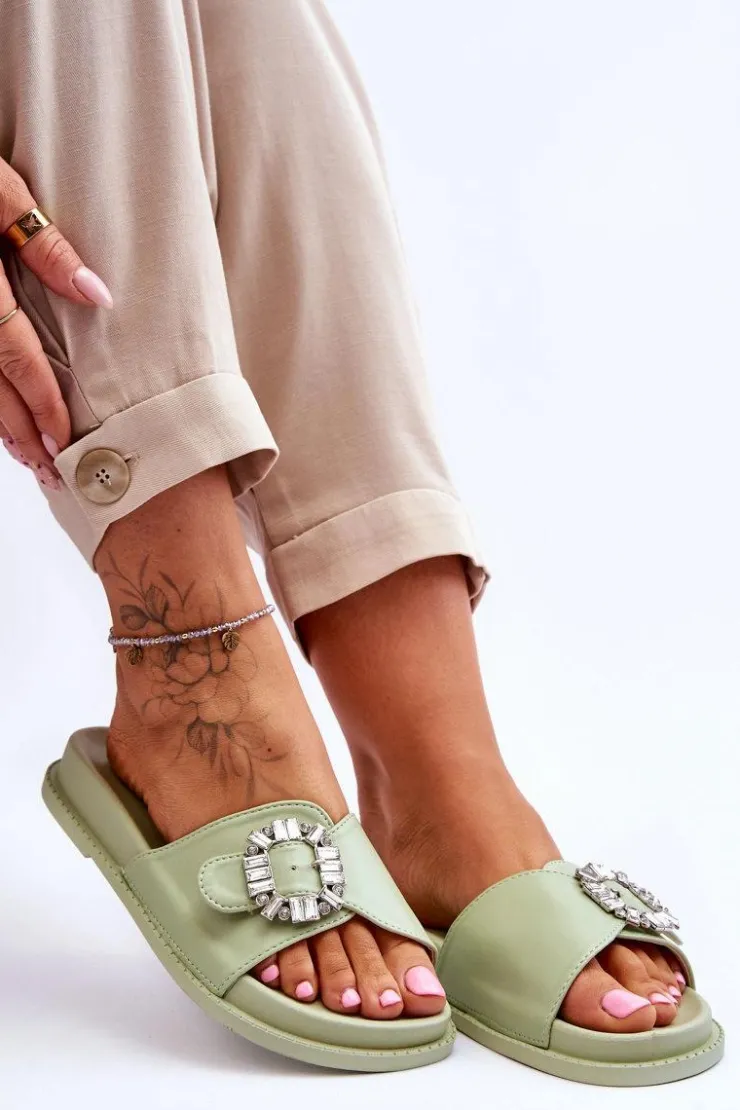 Best Boto Damskie Klapki Na Platformie Z Ozdobą Zielone Beneca
