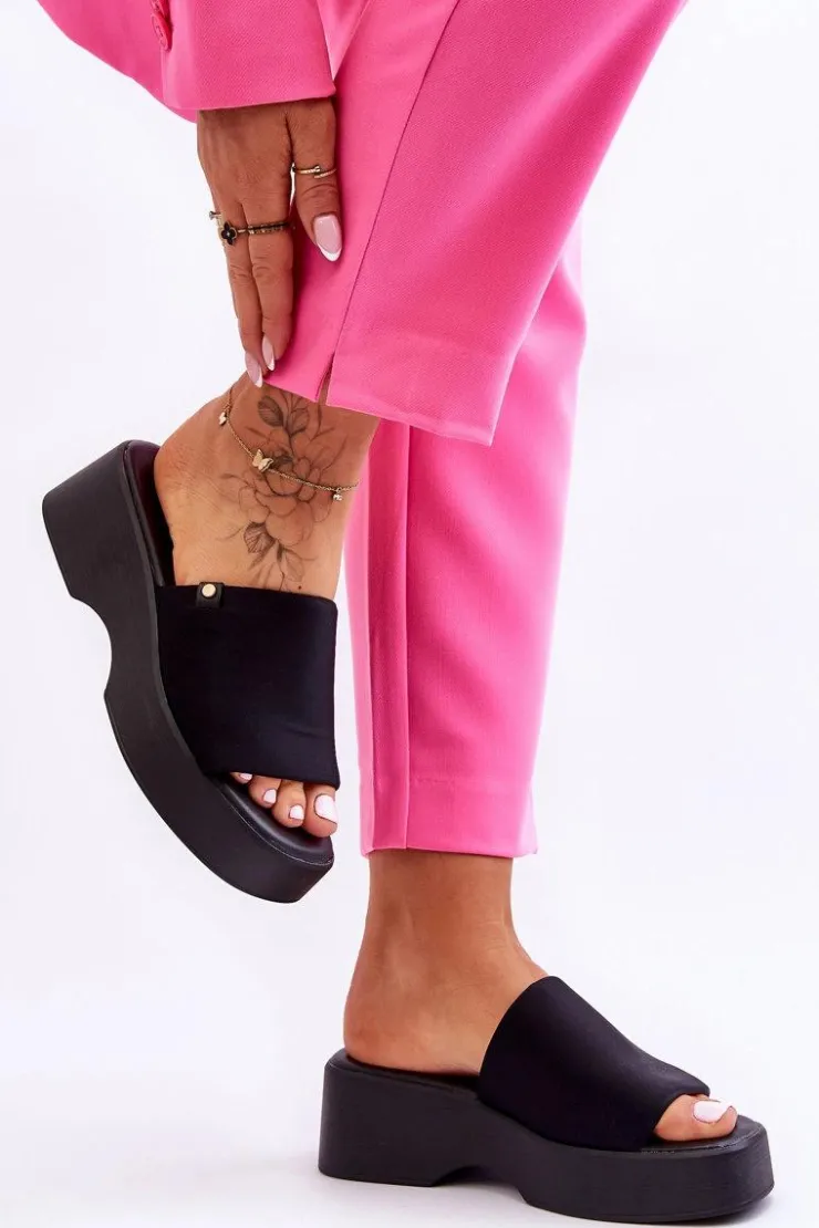 Damskie Evento Damskie Klapki Na Platformie Czarne Carmela