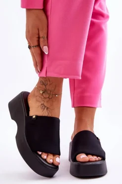 Damskie Evento Damskie Klapki Na Platformie Czarne Carmela