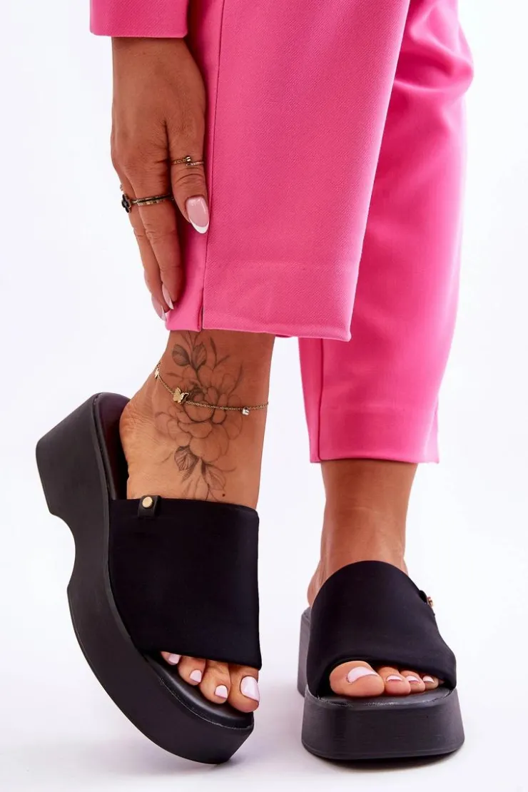 Damskie Evento Damskie Klapki Na Platformie Czarne Carmela