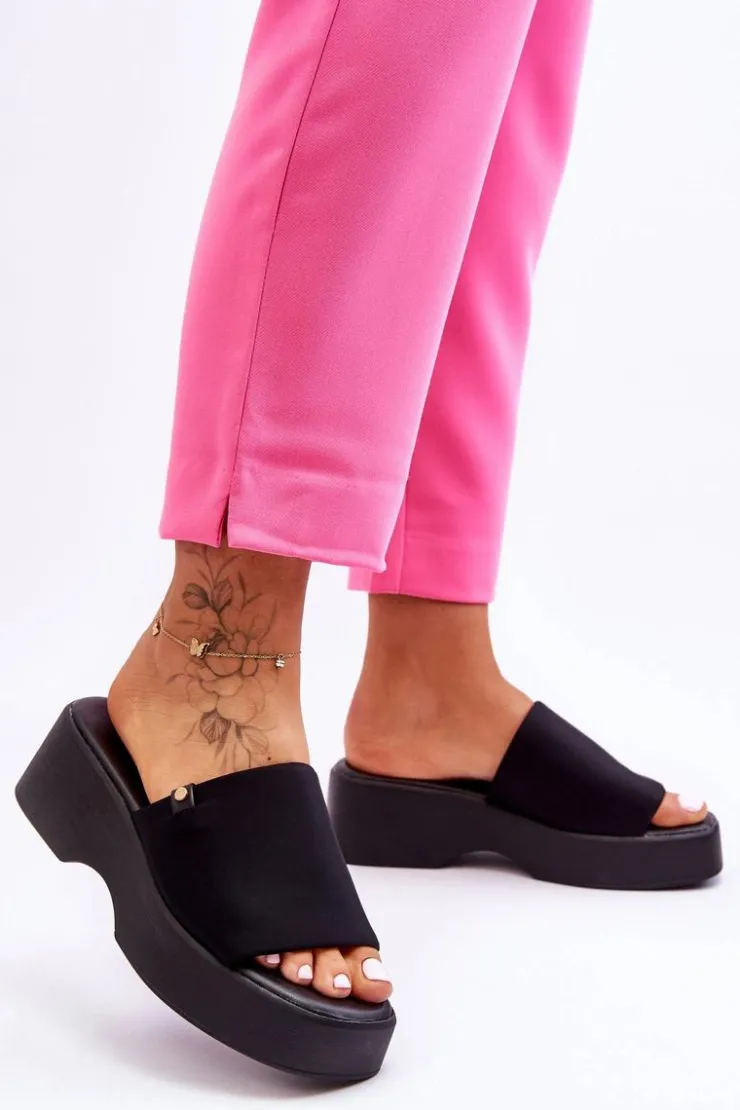 Damskie Evento Damskie Klapki Na Platformie Czarne Carmela