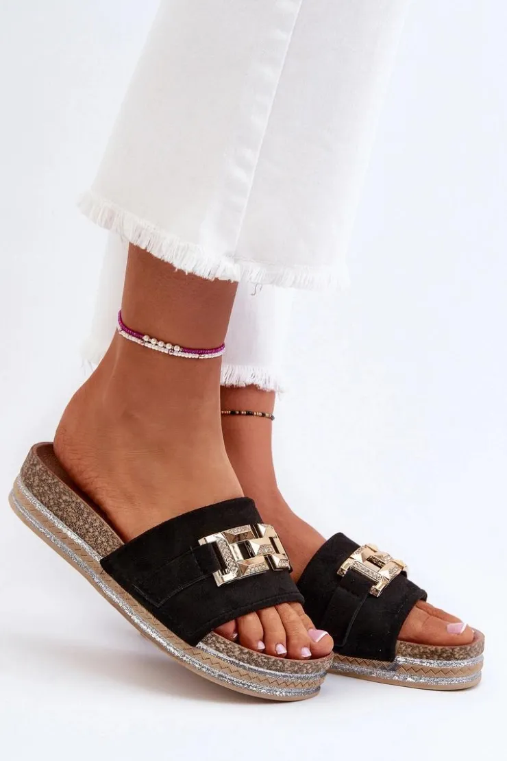 New Boto Damskie Klapki Na Platformie Z Ozdobą Czarne Vapireta