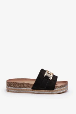 New Boto Damskie Klapki Na Platformie Z Ozdobą Czarne Vapireta