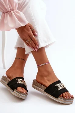 New Boto Damskie Klapki Na Platformie Z Ozdobą Czarne Vapireta