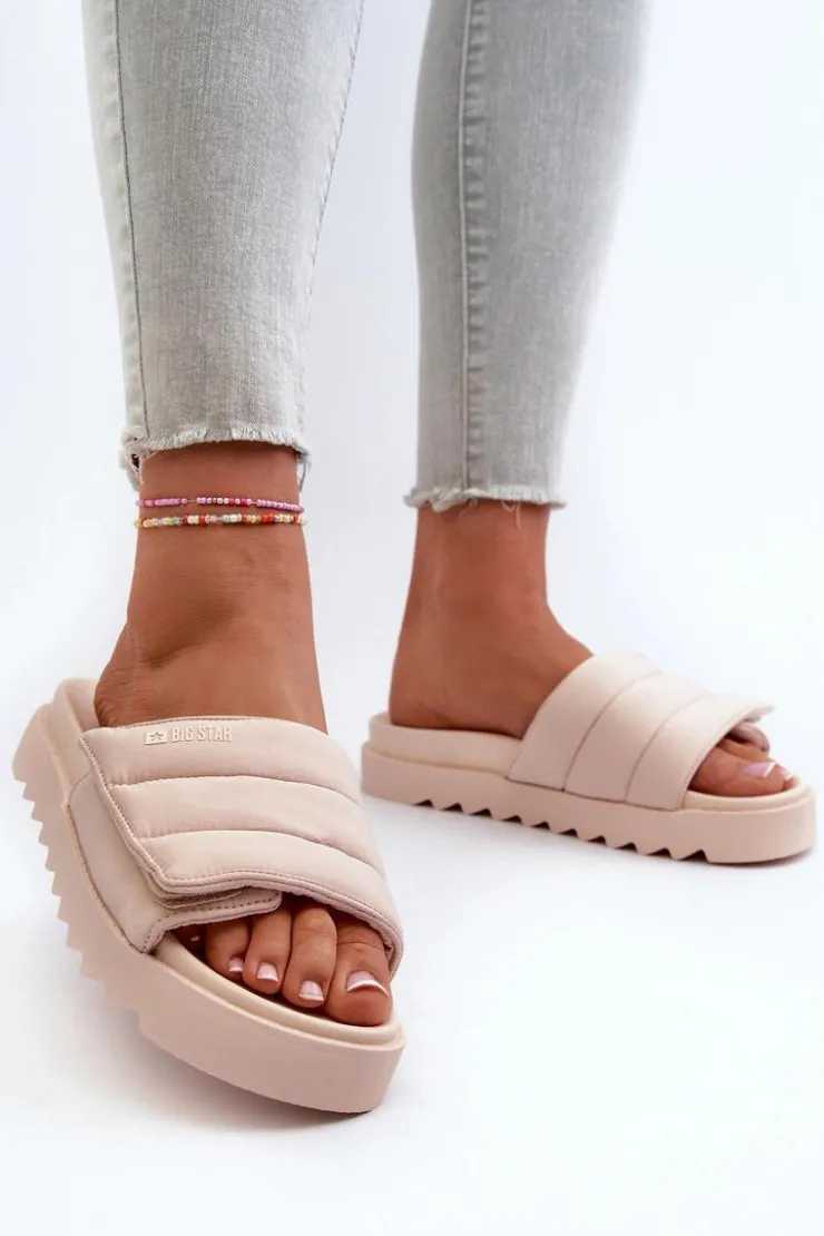 Damskie Big Star Shoes Damskie Klapki Na Platformie Big Star NN274773 Beżowe