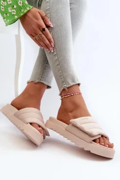 Damskie Big Star Shoes Damskie Klapki Na Platformie Big Star NN274773 Beżowe