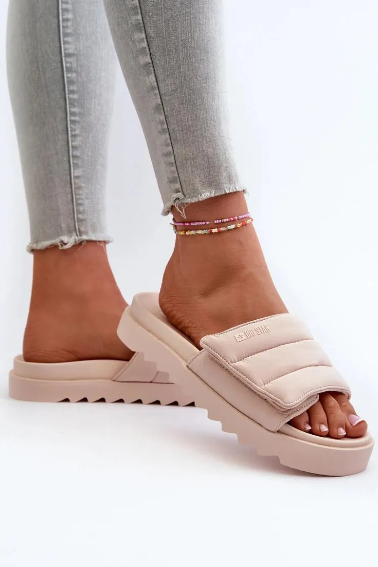 Damskie Big Star Shoes Damskie Klapki Na Platformie Big Star NN274773 Beżowe