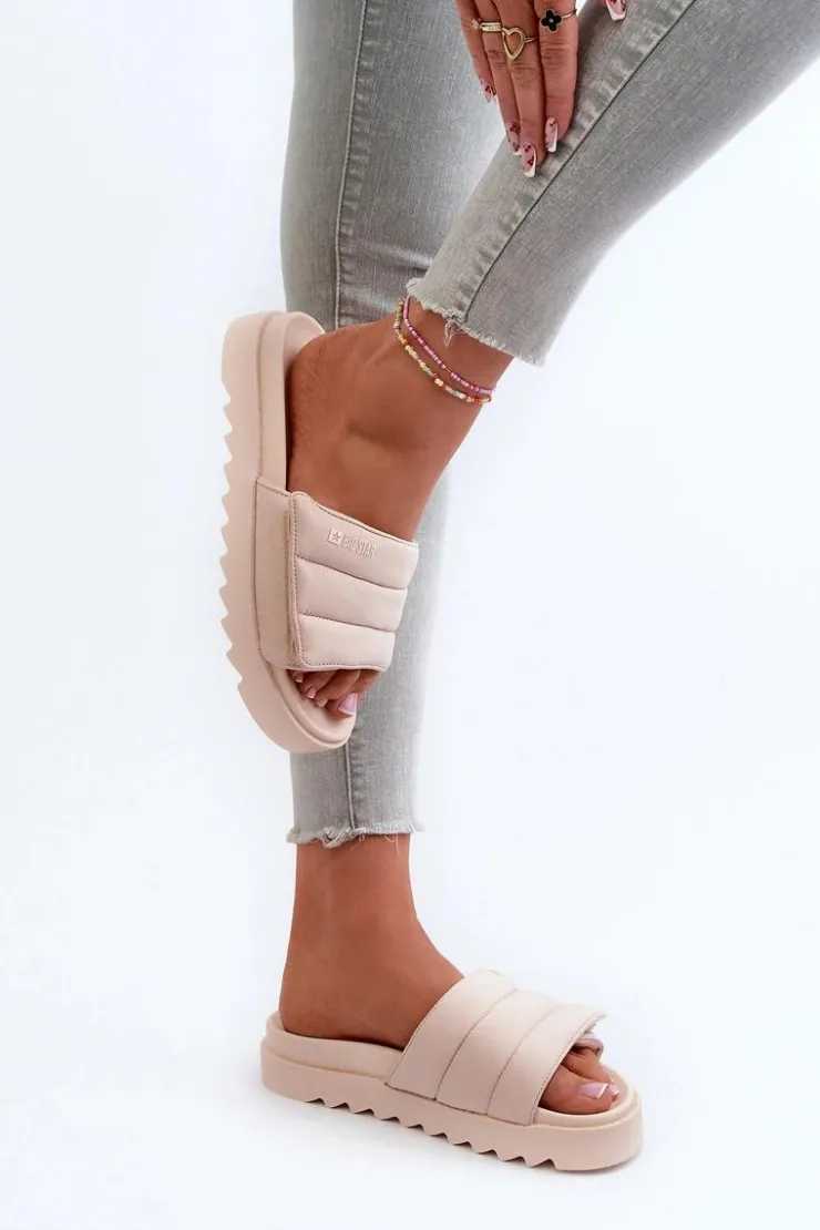 Damskie Big Star Shoes Damskie Klapki Na Platformie Big Star NN274773 Beżowe