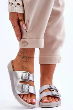 Best Boto Damskie Klapki Na Platformie Srebrne Vertigo