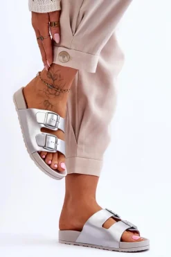 Best Boto Damskie Klapki Na Platformie Srebrne Vertigo