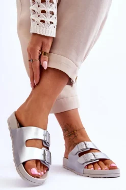 Best Boto Damskie Klapki Na Platformie Srebrne Vertigo