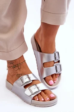 Best Boto Damskie Klapki Na Platformie Srebrne Vertigo