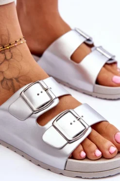 Best Boto Damskie Klapki Na Platformie Srebrne Vertigo