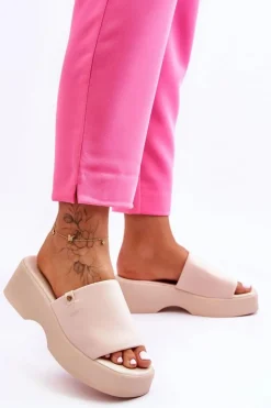 Sale Evento Damskie Klapki Na Platformie Beżowe Carmela