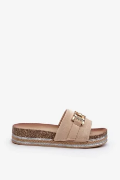 Boto Klapki Na Platformie|Klapki Damskie Klasyczne*Damskie Klapki Na Platformie Z Ozdobą Beżowe Vapireta