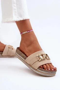 Boto Klapki Na Platformie|Klapki Damskie Klasyczne*Damskie Klapki Na Platformie Z Ozdobą Beżowe Vapireta