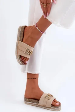 Boto Klapki Na Platformie|Klapki Damskie Klasyczne*Damskie Klapki Na Platformie Z Ozdobą Beżowe Vapireta