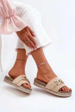 Boto Klapki Na Platformie|Klapki Damskie Klasyczne*Damskie Klapki Na Platformie Z Ozdobą Beżowe Vapireta