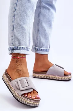 Boto Klapki Na Platformie*Damskie Klapki Na Zdobionej Platformie Szare Joyce