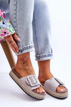 Boto Klapki Na Platformie*Damskie Klapki Na Zdobionej Platformie Szare Joyce