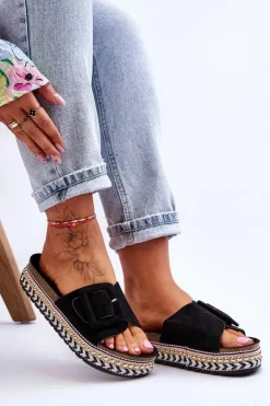 Boto Klapki Na Platformie*Damskie Klapki Na Zdobionej Platformie Czarne Joyce