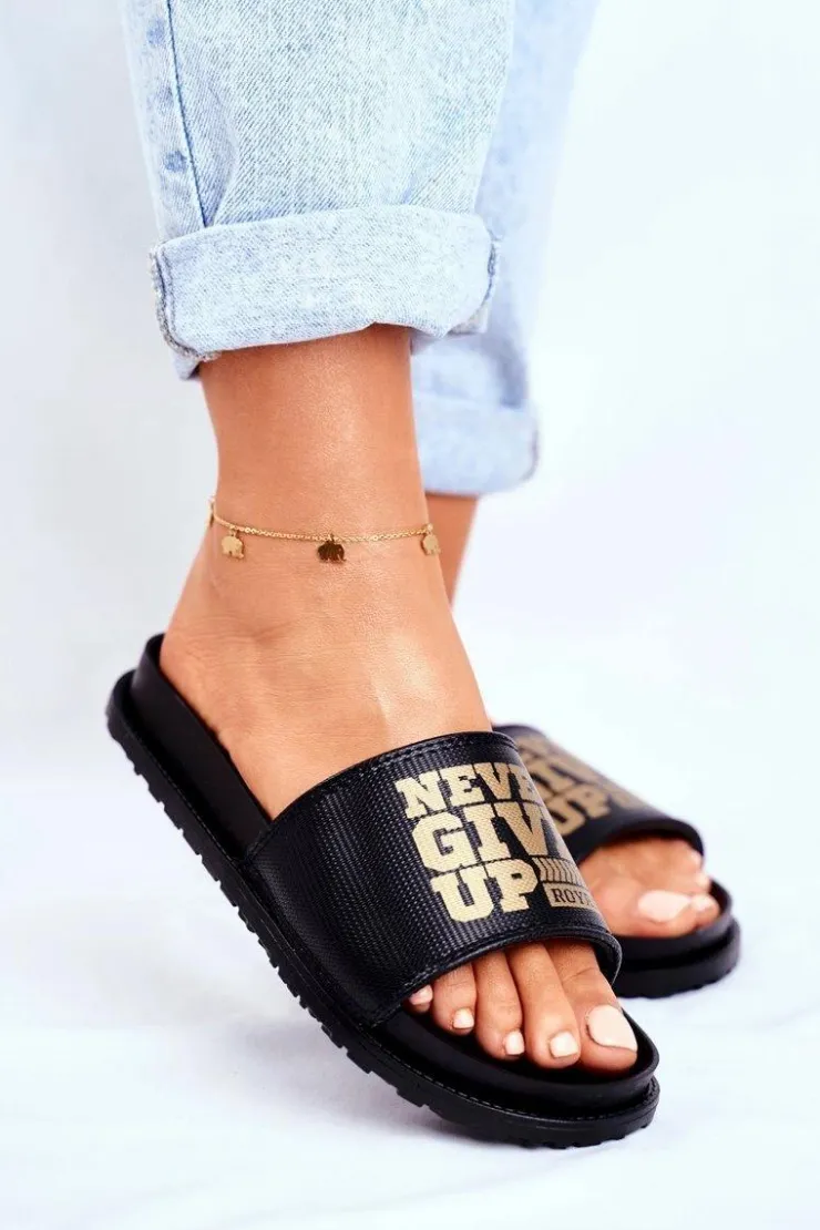 Damskie Boto Damskie Klapki Never Give Up2 Złote Czarne