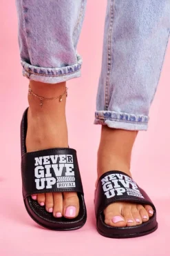 Best Boto Damskie Klapki Never Give Up Czarno Białe