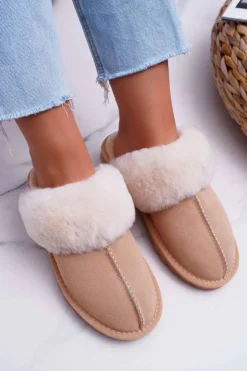 Sale Boto Damskie Klapki Papcie Beżowe Mirendy