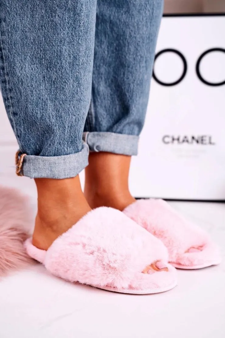 Evento Kapcie Klasyczne*Damskie Klapki Papcie Futrzane Różowe Sweet
