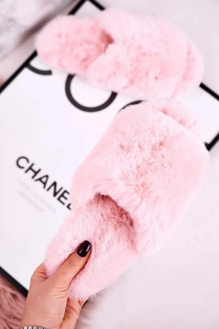 Evento Kapcie Klasyczne*Damskie Klapki Papcie Futrzane Różowe Sweet