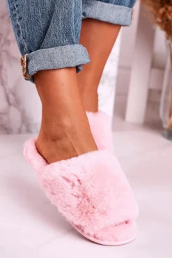 Evento Kapcie Klasyczne*Damskie Klapki Papcie Futrzane Różowe Sweet