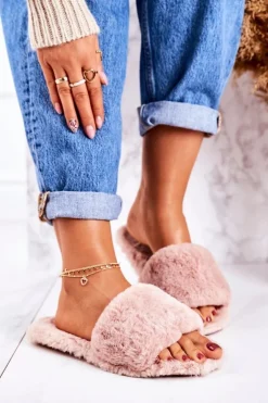 Boto Kapcie Klasyczne*Damskie Klapki Papcie Futrzane Różowe Cold Days