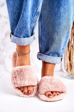 Boto Kapcie Klasyczne*Damskie Klapki Papcie Futrzane Różowe Cold Days